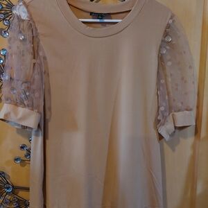 Sheer Polka-Dot Sleeve Women's Blouse in Blush